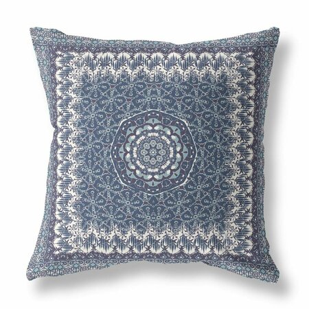 HOMEROOTS 26 in. Holy Floral Indoor & Outdoor Throw Pillow Indigo & White 414654